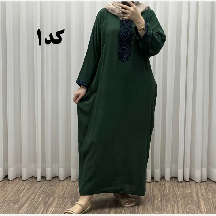 پیراهن کفتان کراش گلدوزی فری سایز زنانه تا سایز 52 شیک و راحت چهارفصل