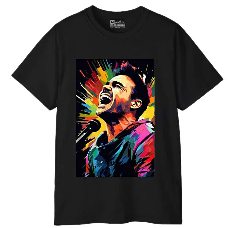 تیشرت آستین کوتاه مردانه مدل خواننده کد 1757 یقه گرد جنس نخ و پلی استر