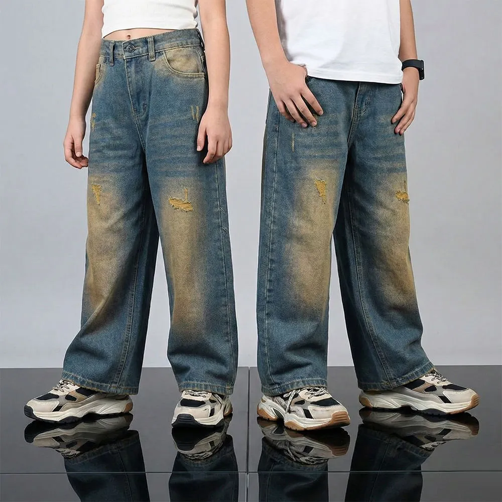شلوار جین بچگانه مدل فول بگ مناسب 5 تا 14 سال