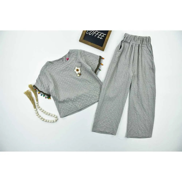 ست شومیز و شلوار دخترانه پارچه شانتون طرحدار بهاره و تابستانه