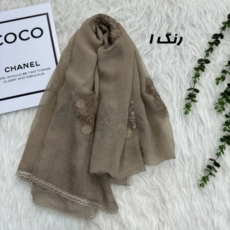 شال وارداتی مجلسی نگینی حریر دانتل