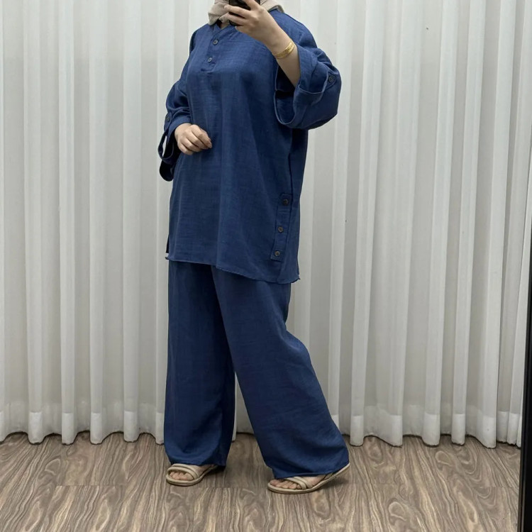 ست بلوز و شلوار زنانه مدل پانچی جنس شانتون فری سایز مناسب تا 52