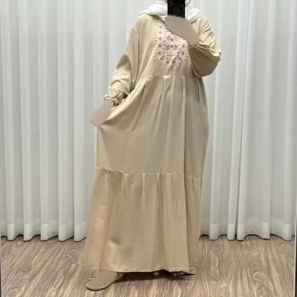 پیراهن ساحلی نخی زنانه مدل آیدا فری سایز مناسب تا 50 با کمربند