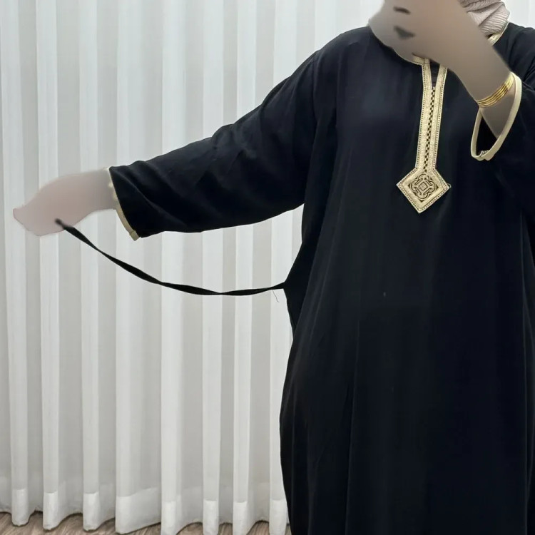 پیراهن کفتان نخی زنانه گلدوزی شده فری سایز مناسب تا سایز 50 با کمربند