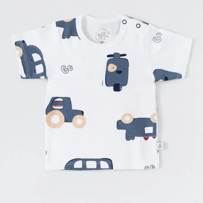 بلوز آستین کوتاه نخی پنبه طرح ماشین کد 9214