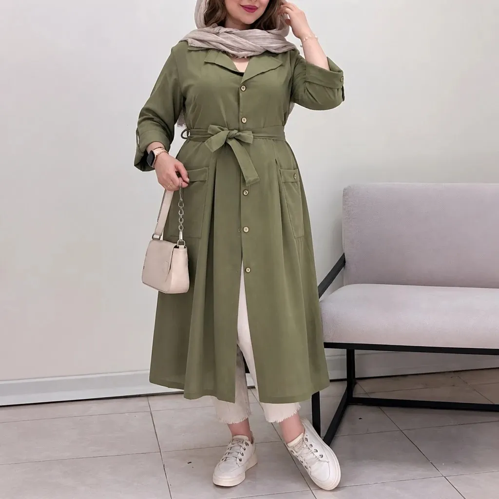 مانتو لنین بلند مدل سوگل دکمه دار سایز بزرگ و معمولی