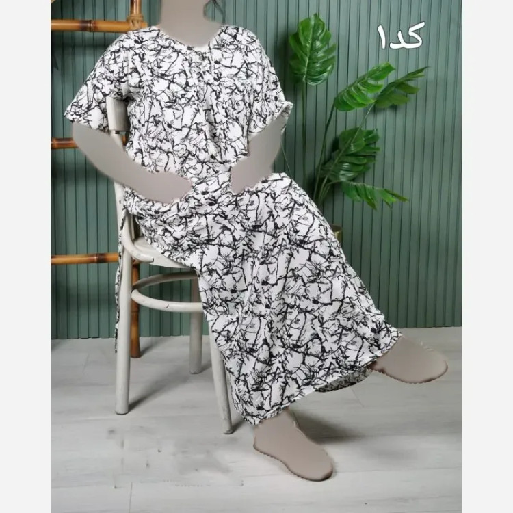 پیراهن نخی آستین کوتاه زنانه فری سایز بلند