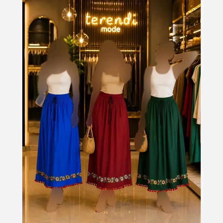 دامن نخی گلدوزی شده بلند تابستونی فری سایز قد 100