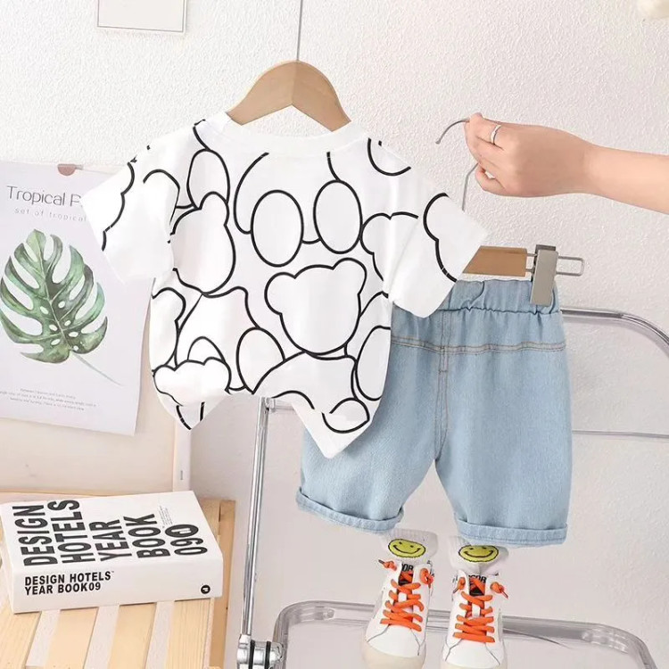 ست تیشرت و شلوارک بچگانه طرح تدی مناسب 1 تا 5 سال