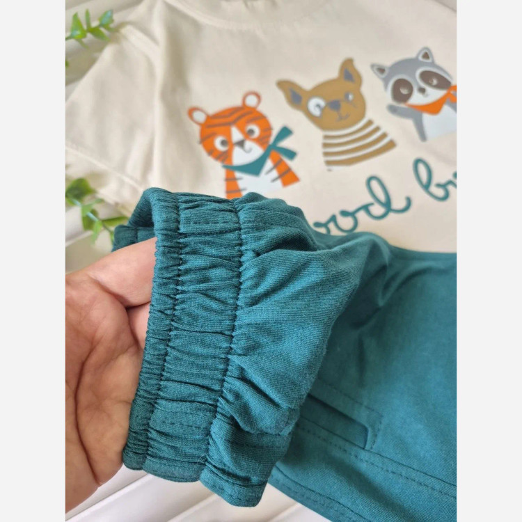 ست تیشرت و شلوارک راحتی بچگانه پسرانه طرح حیوانات جنس نخ پنبه اعلا سایز 2 تا 7 سال
