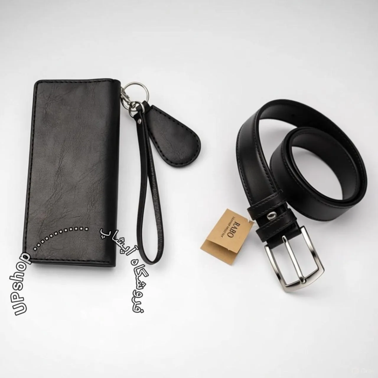 ست هدیه کیف و کمربند چرمی مردانه رابو با پشت چرم سوگو و سگک استیل