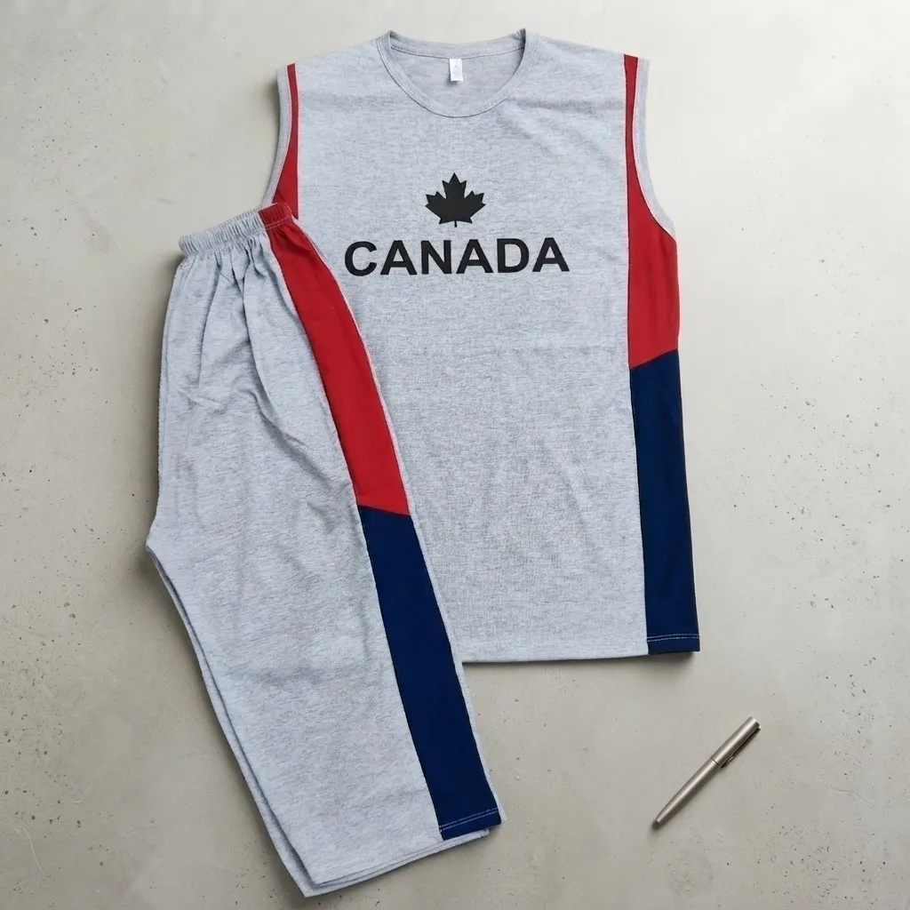 ست تاپ و شلوارک مردانه نخ پنبه و ملانژ طوسی مایل به آبی