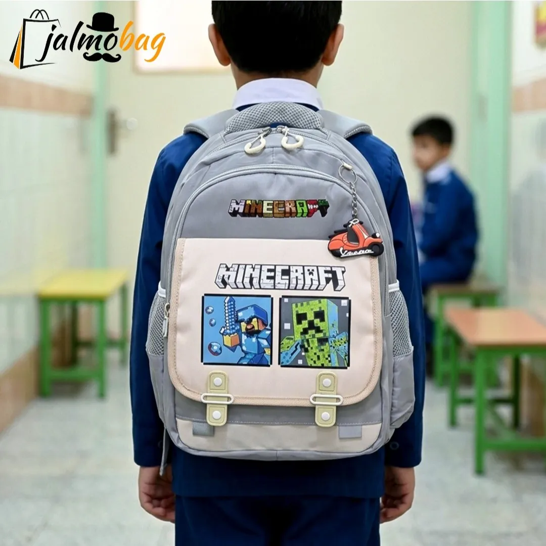 کوله پشتی طرح ماینکرافت مناسب پیش دبستانی و دبستان جنس پارچه کجراه خارجی