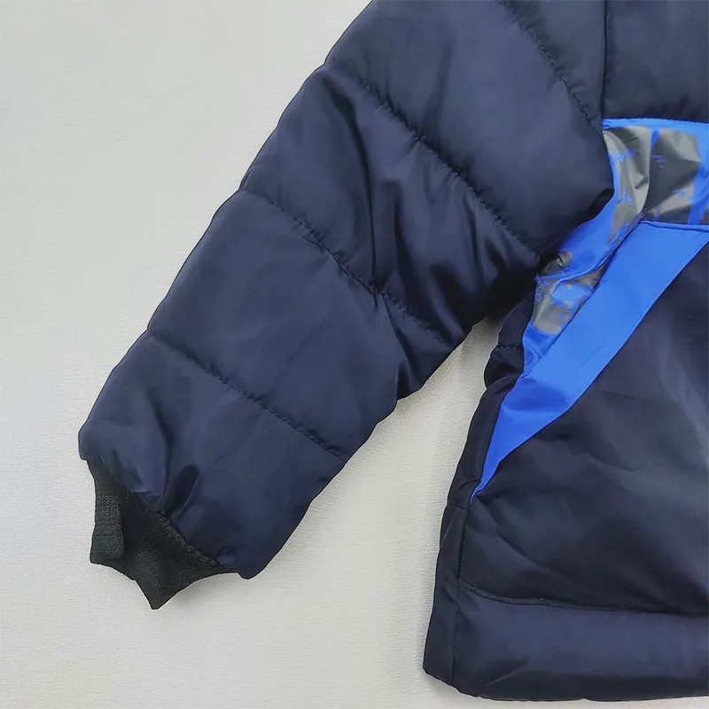 کاپشن پسرانه شمعی کلاهدار داخل خز آبی رنگ پاییزه و زمستانه