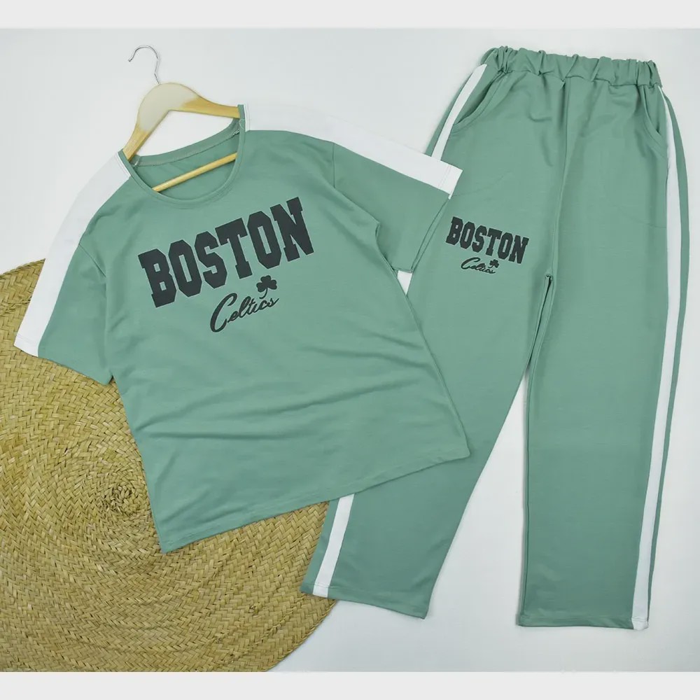 ست تیشرت و شلوار زنانه طرح BOSTON کد 11740 فری سایز
