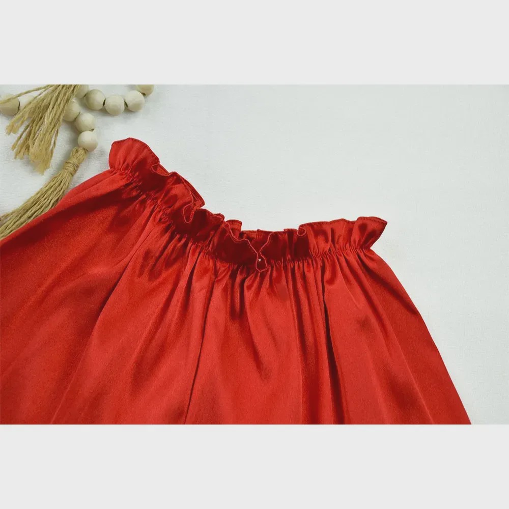 تاپ شورتک زنانه ساتن چین دار بند قابل تنظیم