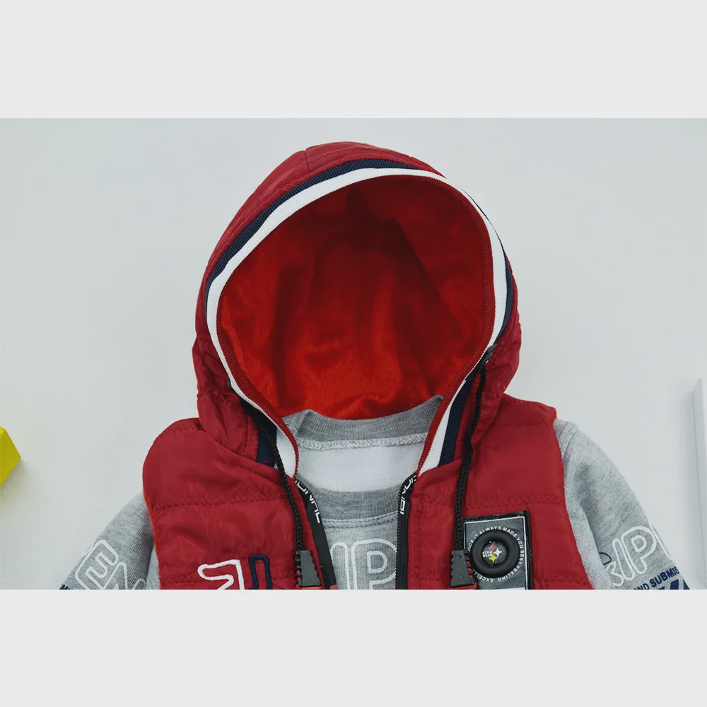ست پافر و بلوز پسرانه قرمز مدل شمعی و کرکی کد 10873