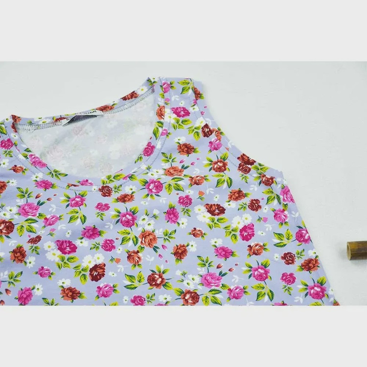 تاپ زنانه گلدار آستین حلقه ای جنس پنبه کشی کد 11770