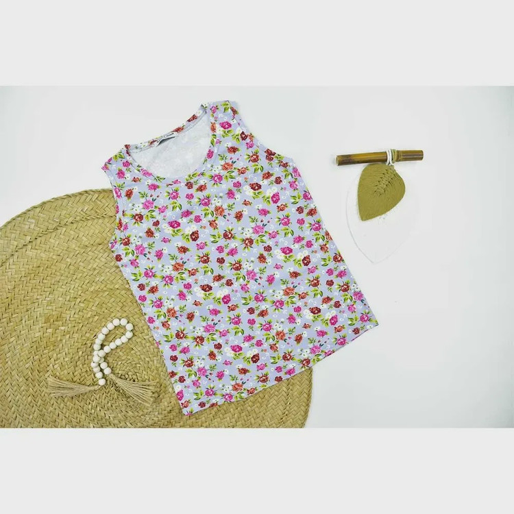 تاپ زنانه گلدار آستین حلقه ای جنس پنبه کشی کد 11770