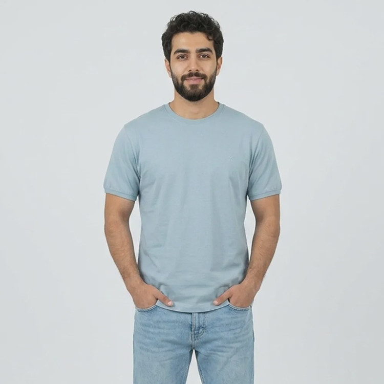 تیشرت بیسیک مردانه پنبه خالص یقه گرد آبی کد 11856