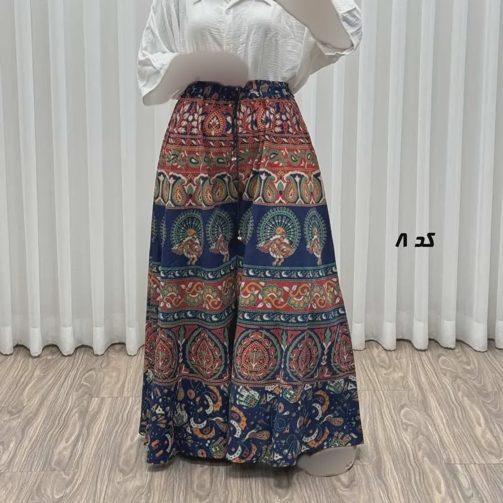 دامن شلواری زنانه لنگی کتان فری سایز مناسب تا سایز 46