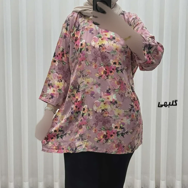 بلوز زنانه نخی مدل گل یخی فری سایز مناسب تا سایز 54