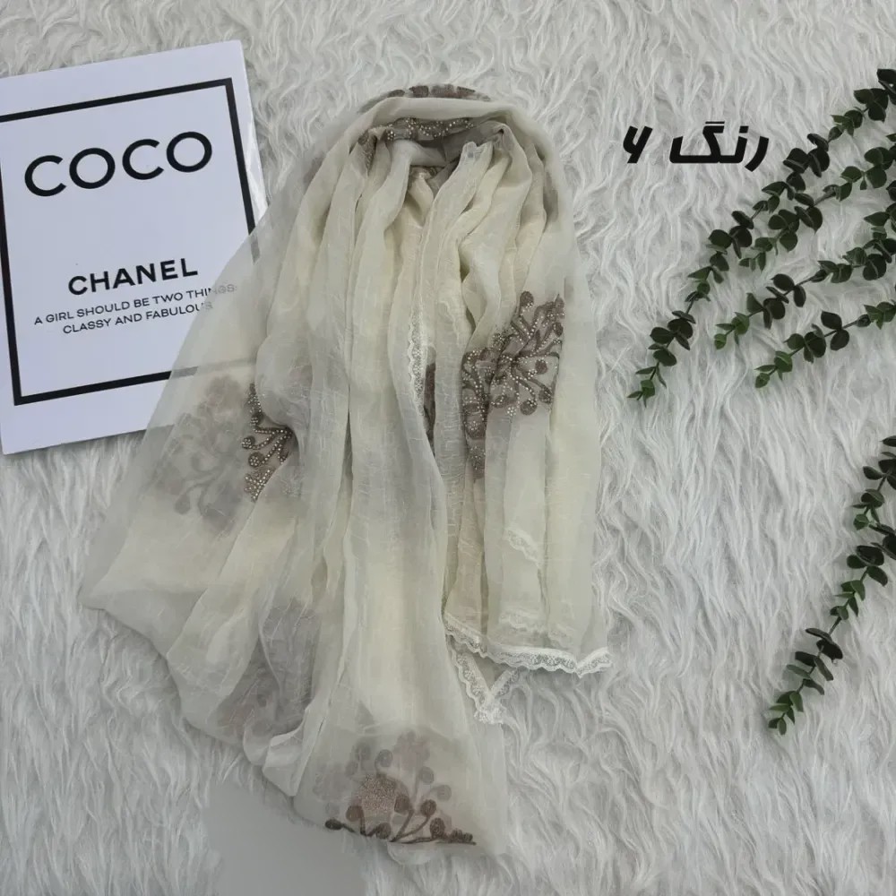 شال وارداتی مجلسی نگینی حریر دانتل