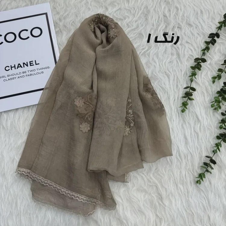 شال وارداتی مجلسی نگینی حریر دانتل