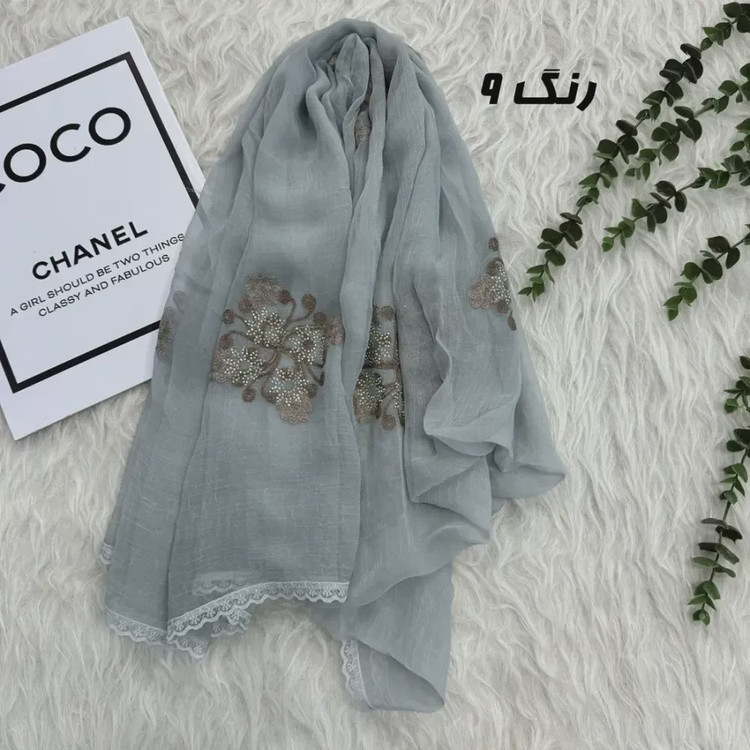 شال وارداتی مجلسی نگینی حریر دانتل
