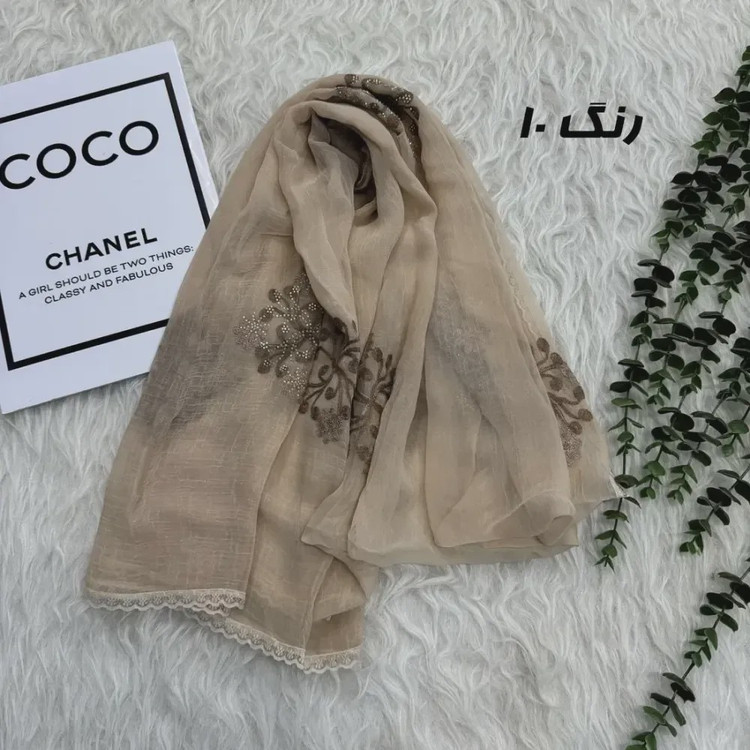 شال وارداتی مجلسی نگینی حریر دانتل