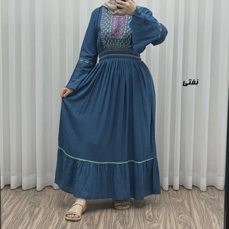 پیراهن نخی گلدوزی زنانه و دخترانه فری سایز مدل نازی کد 1778