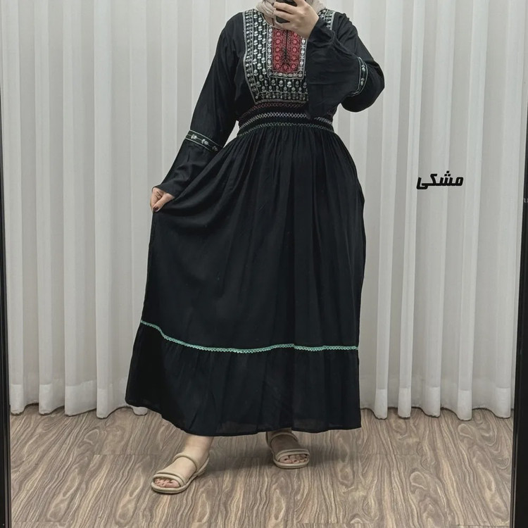 پیراهن نخی گلدوزی زنانه و دخترانه فری سایز مدل نازی کد 1778