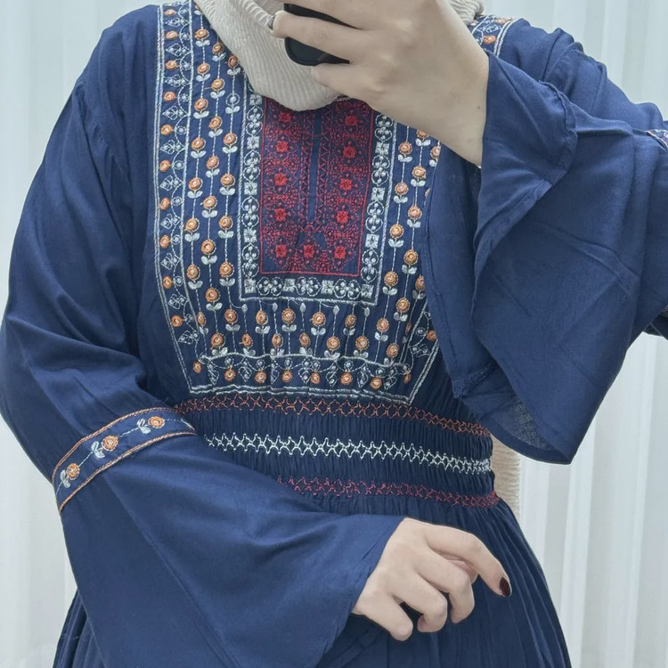 پیراهن نخی گلدوزی زنانه و دخترانه فری سایز مدل نازی کد 1778
