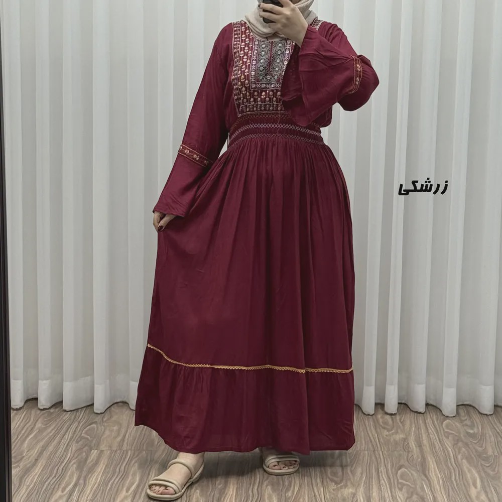 پیراهن نخی گلدوزی زنانه و دخترانه فری سایز مدل نازی کد 1778