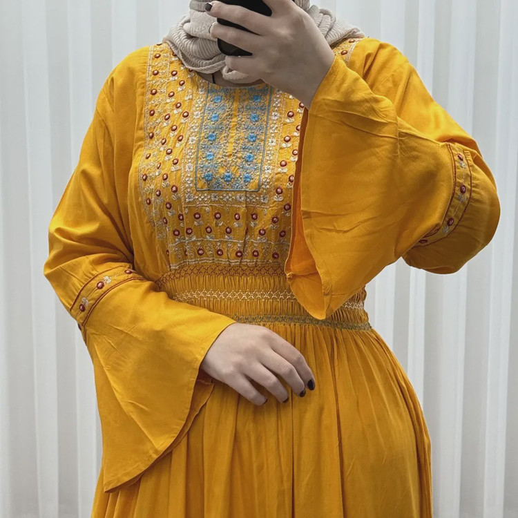 پیراهن نخی گلدوزی زنانه و دخترانه فری سایز مدل نازی کد 1778
