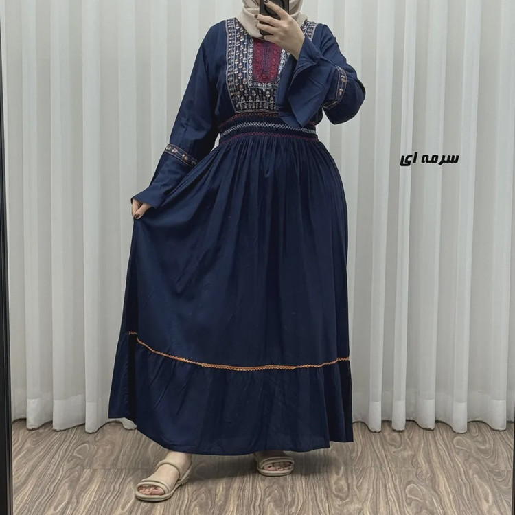 پیراهن نخی گلدوزی زنانه و دخترانه فری سایز مدل نازی کد 1778