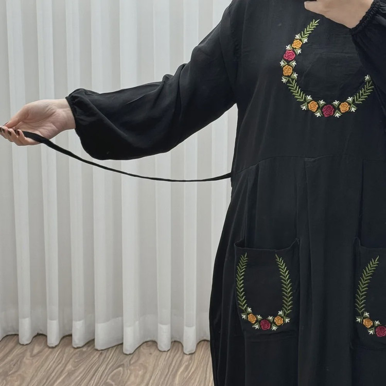 پیراهن نخی گلدوزی زنانه مدل خاطره فری سایز مناسب تا 48