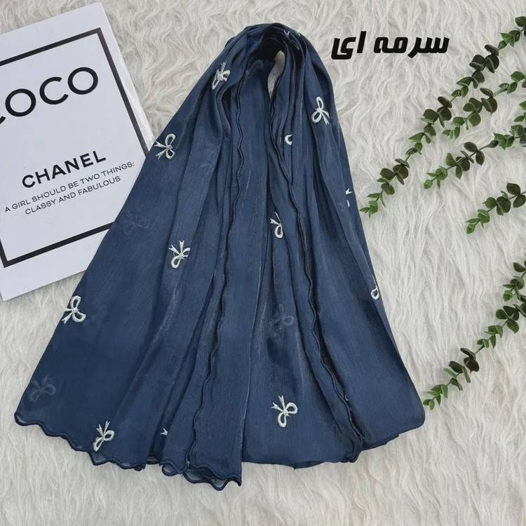 شال حریر کبریتی پاپیونی مشکی وارداتی مجلسی و روزمره قواره 190 در 67