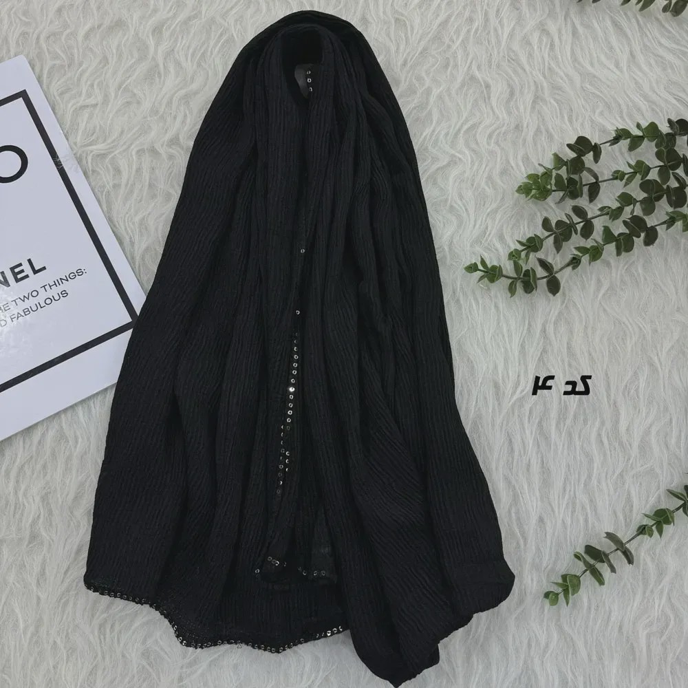 شال نخی مشکی قواره بزرگ 90 در 200 سانتیمتر بدون سُر خوردن و چروک شدن
