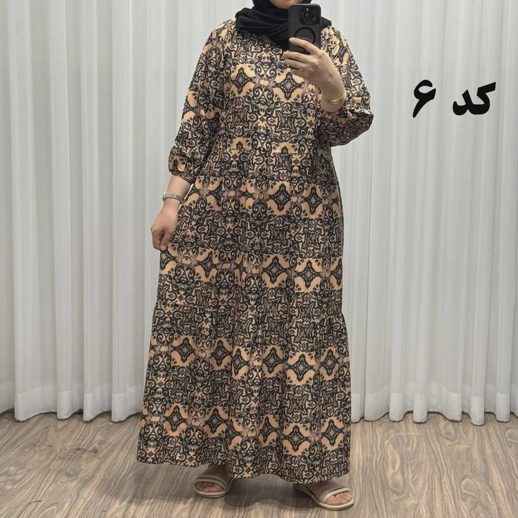 پیراهن ساحلی زنانه مدل خشت کد 714 فری سایز تا 46 جنس فلور بوگاتی قابل استفاده چهار فصل کمربنددار شیک و راحت