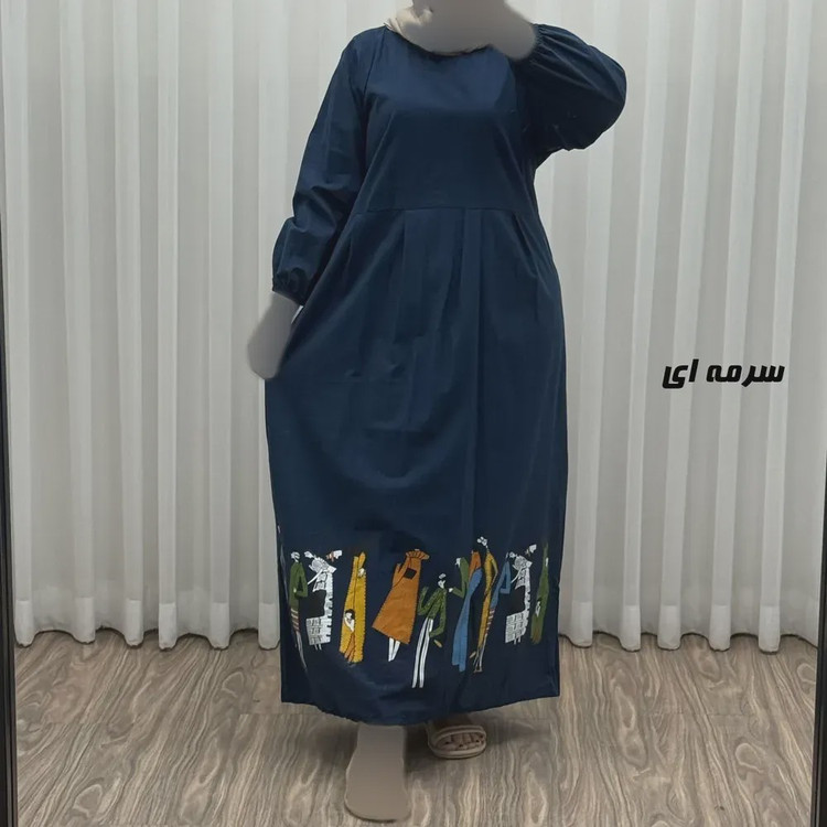 پیراهن ساحلی زنانه لینن فری سایز مدل کمرکش مناسب تا سایز 48