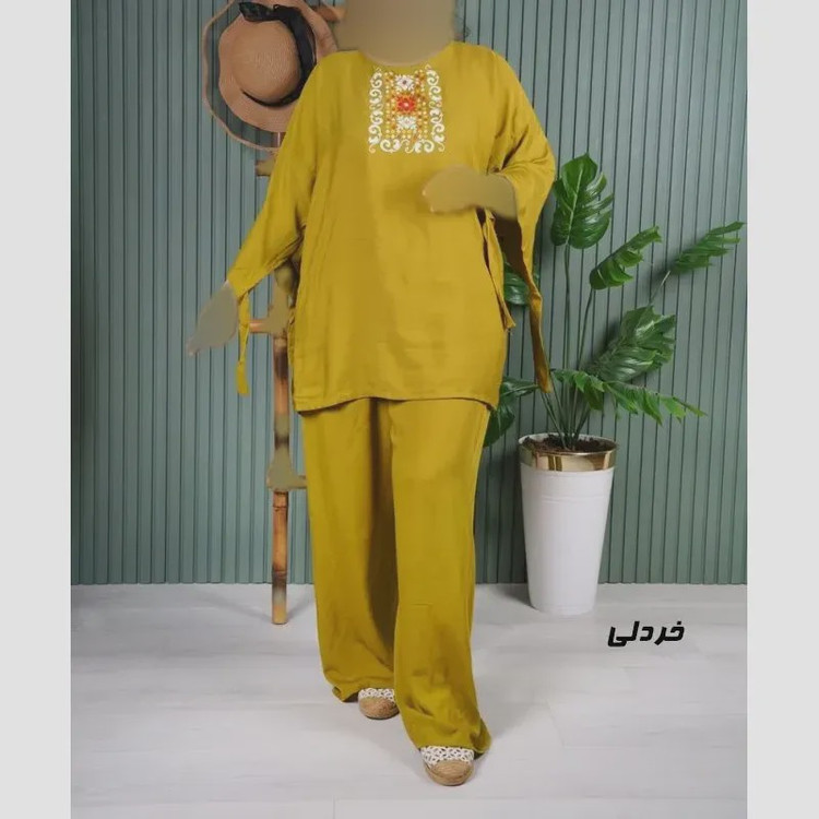 ست بلوز و شلوار نخی زنانه مدل سنتی فری سایز مناسب تا 48