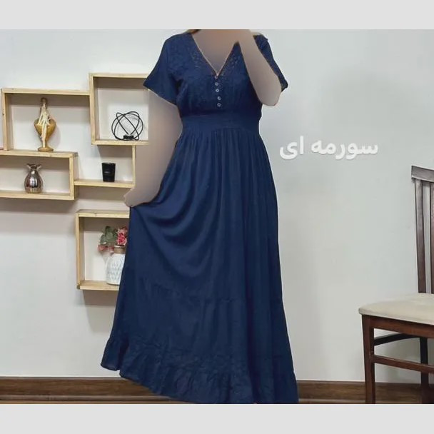 پیراهن ساحلی نخی آستین کوتاه مدل سلن فری سایز مناسب تا 46