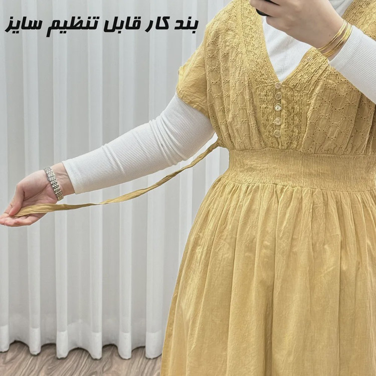 پیراهن ساحلی نخی آستین کوتاه مدل سلن فری سایز مناسب تا 46