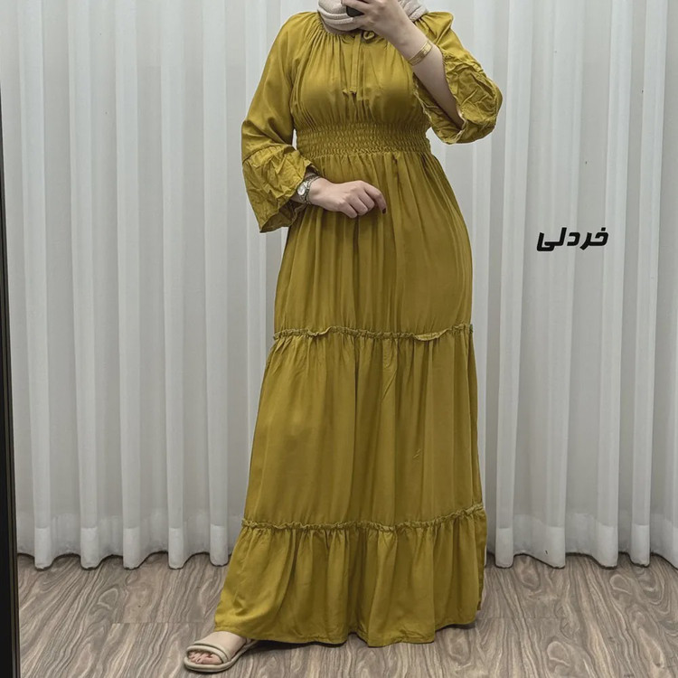 پیراهن ساحلی زنانه نخی مدل پرنسسی فری سایز مناسب تا 48 با کمربند