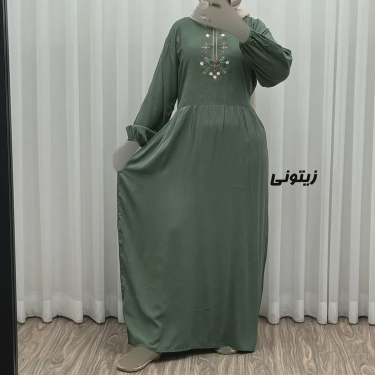 پیراهن ساحلی نخی گلدوزی شده مدل لنورا فری سایز مناسب تا 46 با کمربند