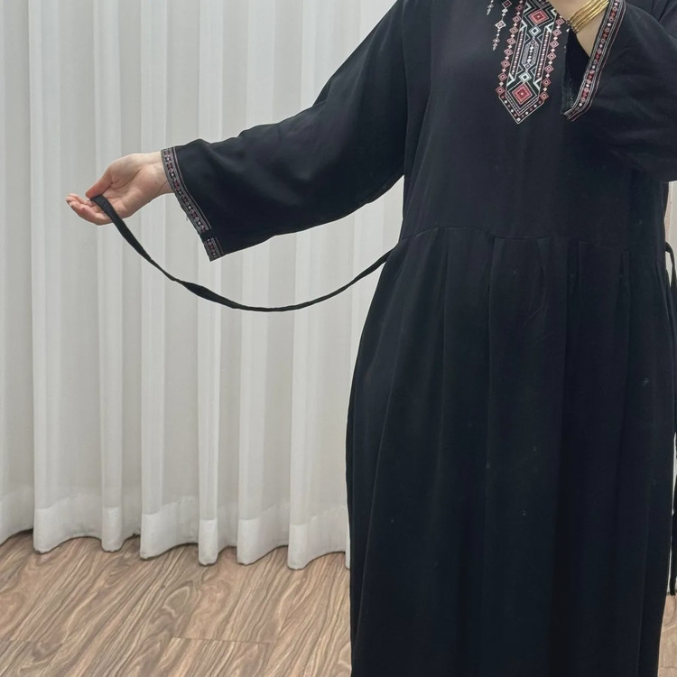 پیراهن ساحلی نخی آتریسا کد 1496 فری سایز تا 46 کمربنددار چهارفصل شیک و راحت بدون سایه اندازی