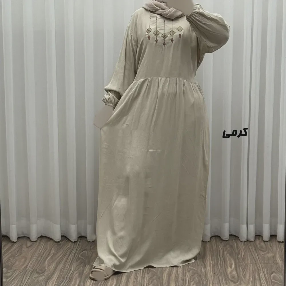 پیراهن ساحلی نخی گلدوزی شده مدل میلان فری سایز مناسب تا 46 با کمربند