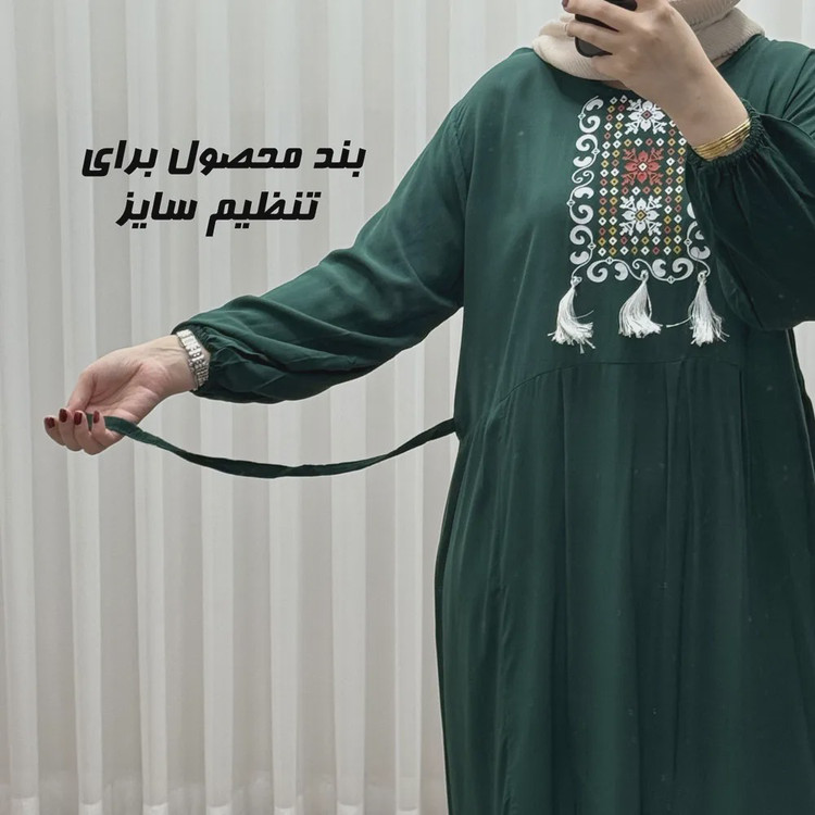 پیراهن نخی زنانه و دخترانه بلند منگولهدار فری سایز تا 50