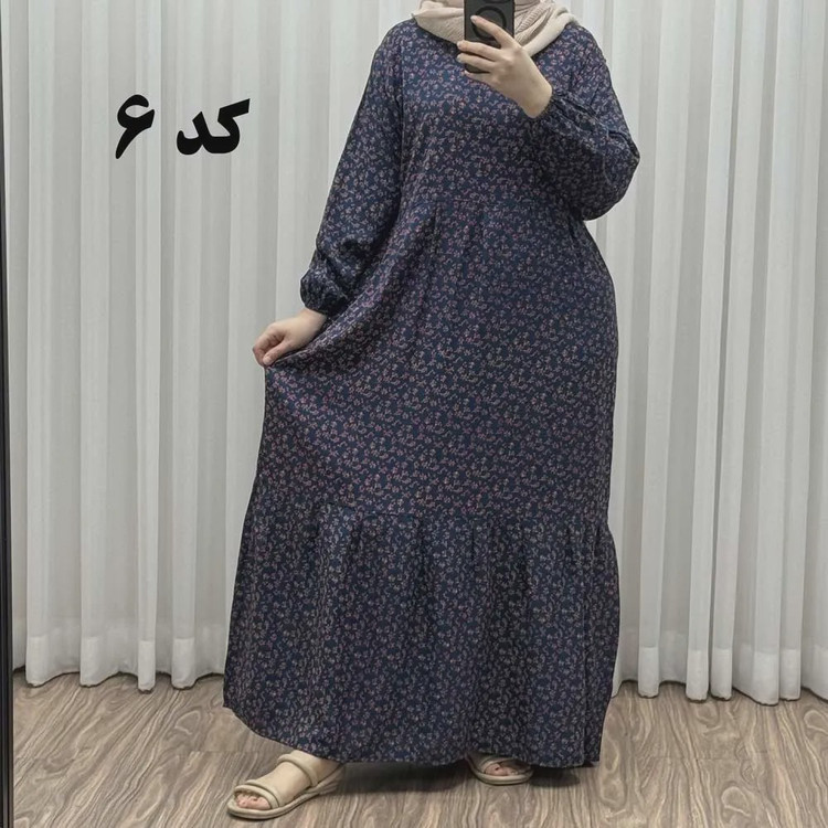 پیراهن گلریز چیندار آیدایی پاموق کد 1522 جنس نخی شسته شده فری سایز تا 50 کمربنددار چهارفصل